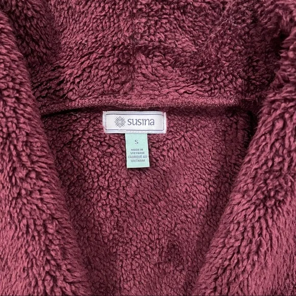 Susina Burgundy Sherpa Suede and Shearling Vest (Small) - Picture 3 of 4